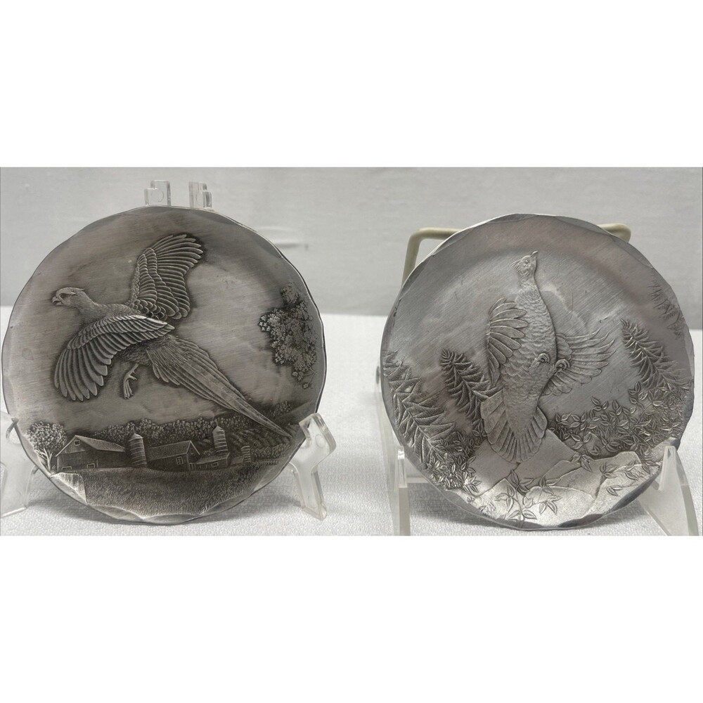 Lot 5 Vintage Wendell August Turkey Duck Pheasent Trinket Tray Coasters Aluminum